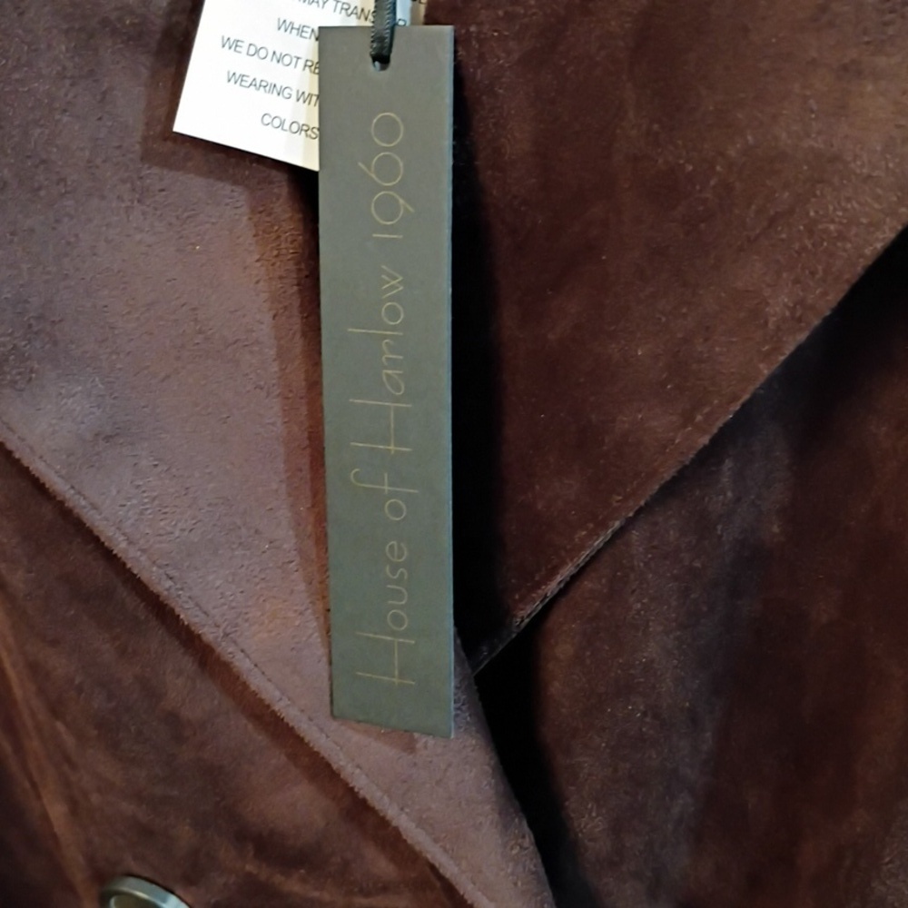 New! Viral House Of Harlow 1969 Chocolate Faux Suede Trench XS - Picture 4 of 8